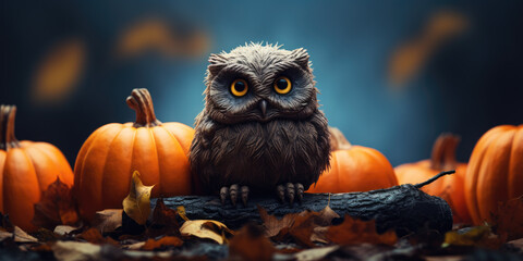 halloween owl with pumpkin