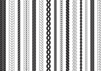 braid lines brushes. braided frames, knit texture seamless pattern. rope or plait designs elements. 
