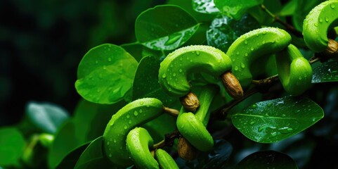 Wall Mural - Nature's Beauty: Vibrant Cashew Plant in Dewy Morning Light, generative ai