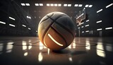 Fototapeta Sport - Illustration of a basketball on fire colors, with a dynamic dark background, a flaming basketball