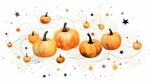 Pumpkin Constellation: Create A Watercolor-style Depiction Of A Pumpkin-themed Constellation Against A White Backdrop, Halloween, Symbols, White Background, Watercolor Style