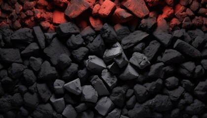 Wall Mural - Close-up image of a glowing hot coal embers in fire.