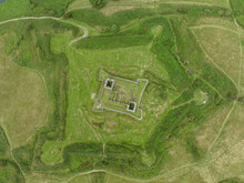 Aerial Top Down Ground Plan View Of James Fort In Kinsale, With Earthen Ramparts And Stone Inner Castle