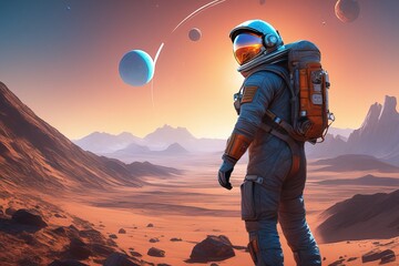 man in the spaceman in the spaceastronaut with a helmet in a desert