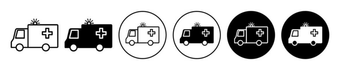 Wall Mural - Ambulance icon set. accident emergency ambulance van vector symbol in black filled and outlined style.