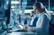 © Fred - Close up Portrait of a woman taking notes against a backdrop of CNC machines