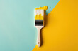 © Sona - Mock-up image of a paintbrush with white paint on a yellow background. Generative AI