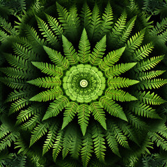 Wall Mural - green leaves art pattern in close up, mandala art style, full of leaves, beautiful light and shadows, hyper realistic.