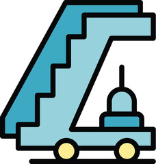 Poster - Journey airplane stairs icon outline vector. Business airport. Service terminal color flat