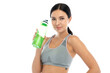 © Art_Photo - Portrait sport beauty body slim woman drinking water from a bottle while relax and feeling fresh on white background.Healthy lifestyle concept