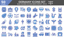 Germany (blue Colored Outline) Icons Set. The Element Collections Can Be Used In Social Media Posts, Web Design, App Design, And More.