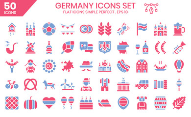 Germany (flat two color) icons set. The element collections can be used in social media posts, web design, app design, and more.