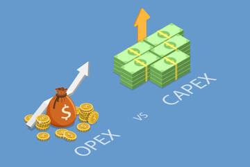 3D Isometric Flat Vector Conceptual Illustration of Opex Vs Capex