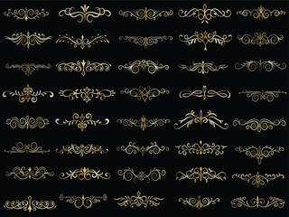 Wall Mural - Golden vintage floral elements art deco style decorative border frames and dividers.