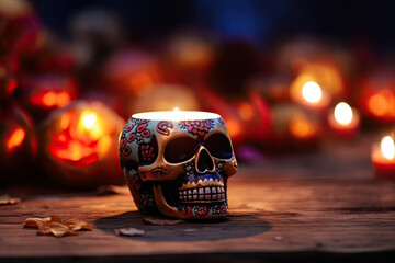 Wall Mural - Skull with Candles for the day of the dead