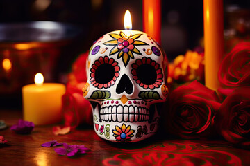 Wall Mural - Skull with Candles for the day of the dead