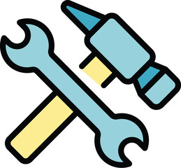 Canvas Print - Hammer and key icon outline vector. Diy repair. Work tool color flat