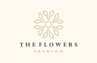 Luxury vector logotype. Linear universal leaf flower logo