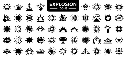 explosion icon set. containing explode, bomb, boom, blast, bang, burst and explosive weapon icons. s