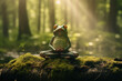 Green frog sits in meditation to calm his mind in the forest. Amphibian, Illustration, Generative AI.
