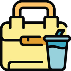 Sticker - Plastic food bag icon outline vector. School meal. Snack break color flat