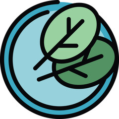 Sticker - Leaf diet icon outline vector. Organic food. Health salad color flat