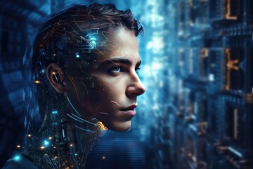 concept of machine learning , AI and Cyber technology