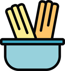 Sticker - Biscuit churro icon outline vector. Spanish food. Spain dessert color flat
