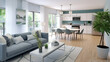 © Kyohei Kaneko - 白とグレーのお洒落なリビングダイニングキッチン　White & Gray Open Plan Living Dining Room & kitchen Combo