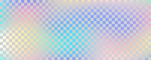 Holographic Foil Checkerboard Background. Iridescent Gradient Texture. Vector Chessboard Geometric Wallpaper. Silver And Neon Retro Y2k Illustration