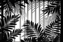 Tropical Leaves On Transparent Checkerboard Background. Shadows Overlaid. Lighting. Generative AI