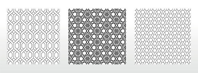 Geometric set of seamless black and white patterns. Simpless vector graphics