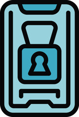 Sticker - Lock smartphone icon outline vector. Digital media. Online detox color flat