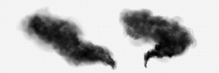 Wall Mural - black cloud smoke and ash swirl transparent isolated vector. smog explosion tornado trail effect. ab