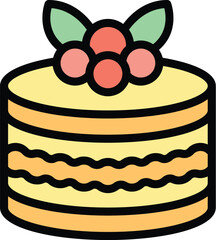 Sticker - Cherry cheesecake icon outline vector. Sweet cake. Slice food color flat