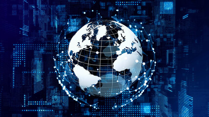 Poster - Planet earth and communication network. Global network.