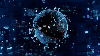 Aufkleber - Planet earth and communication network concept.