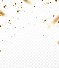 Wall Mural - gold confetti and ribbon, celebrations banner, isolated on transparent background