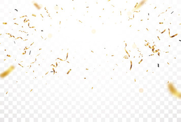 Wall Mural - gold confetti and ribbon, celebrations banner, isolated on transparent background