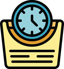 Sticker - Lesson time icon outline vector. Training course. People success color flat