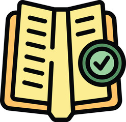 Sticker - Book learn icon outline vector. Study online. Webinar coach color flat