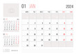 Calendar 2024 planner corporate template January month.