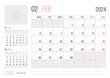 Calendar 2024 planner corporate template design February month