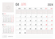 Calendar 2024 planner corporate template design April month