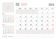 Calendar 2024 planner corporate template design March month