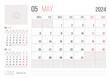 Calendar 2024 planner corporate template design - May month