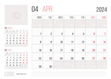 Fototapeta Dinusie - Calendar 2024 planner corporate template design April month