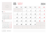 Fototapeta Dinusie - Calendar 2024 planner corporate template design - May month