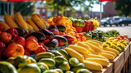 Wall Mural - Vibrant Farmers Market. Fresh background, organic produce at a Farmers market. Assorted fruits and vegetables.