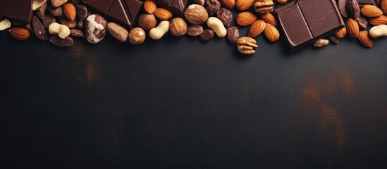 Poster - Chocolate background with nuts and chocolate bar pieces Toned